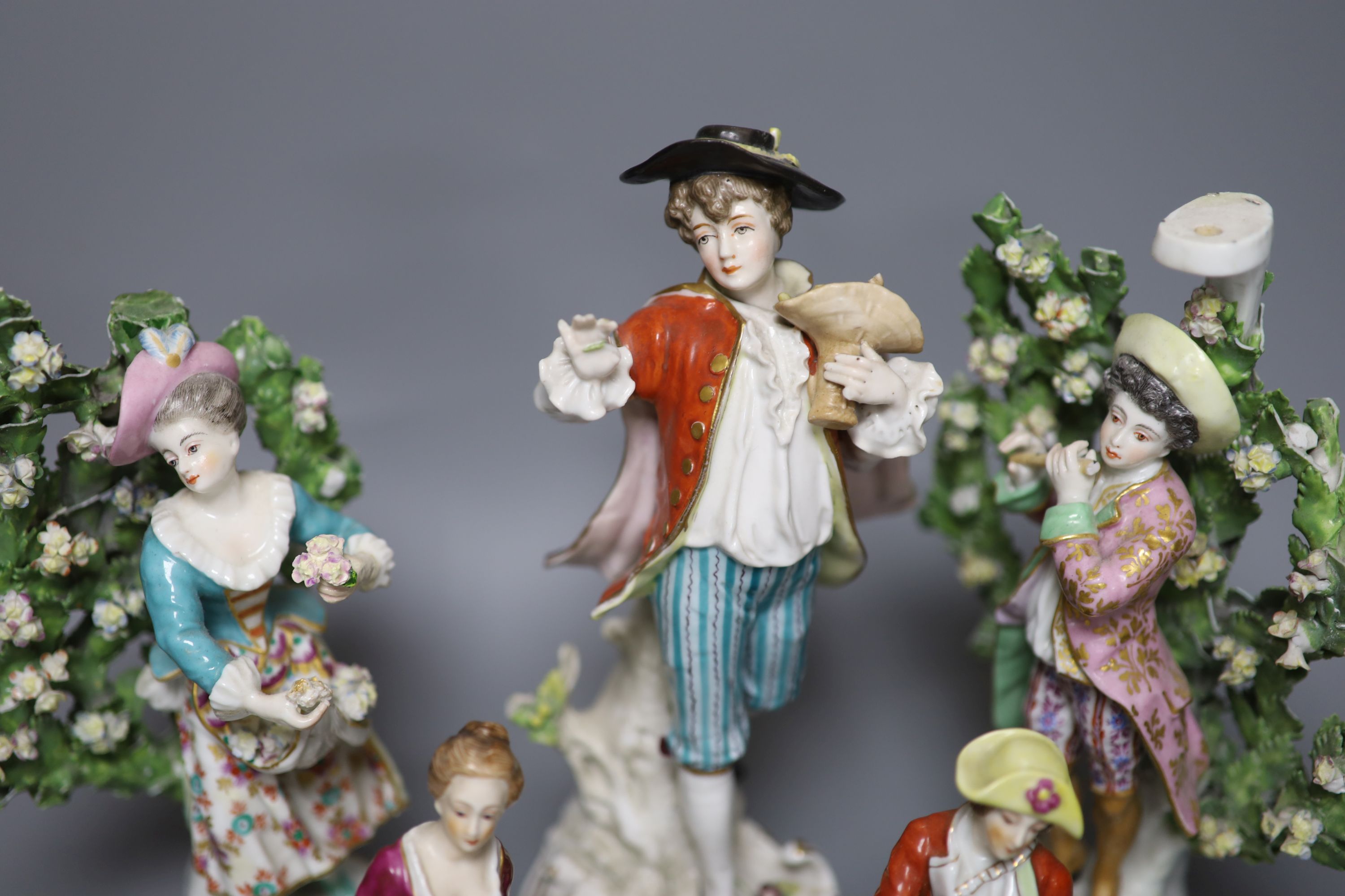 Five Continental porcelain figures, tallest 22.5cm